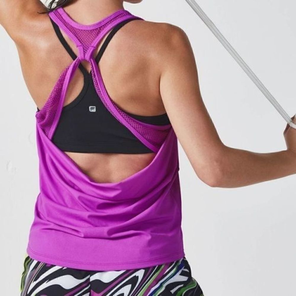 Fabletics Sol Purple Mesh Drape Tank Top Small - Picture 6 of 7